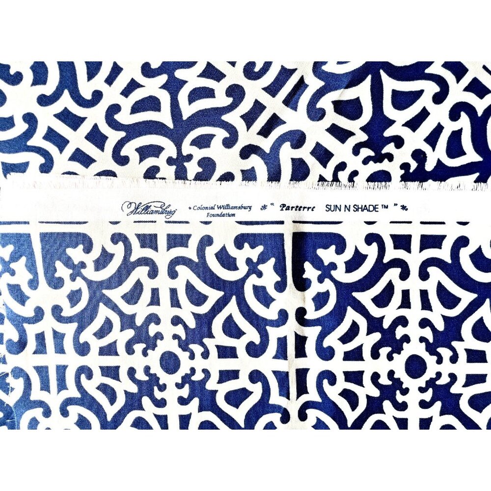 WILLIAMSBURG Sun & Shade FABRIC 42" x 54" Blue & White "Parterre" INDOOR OUTDOOR